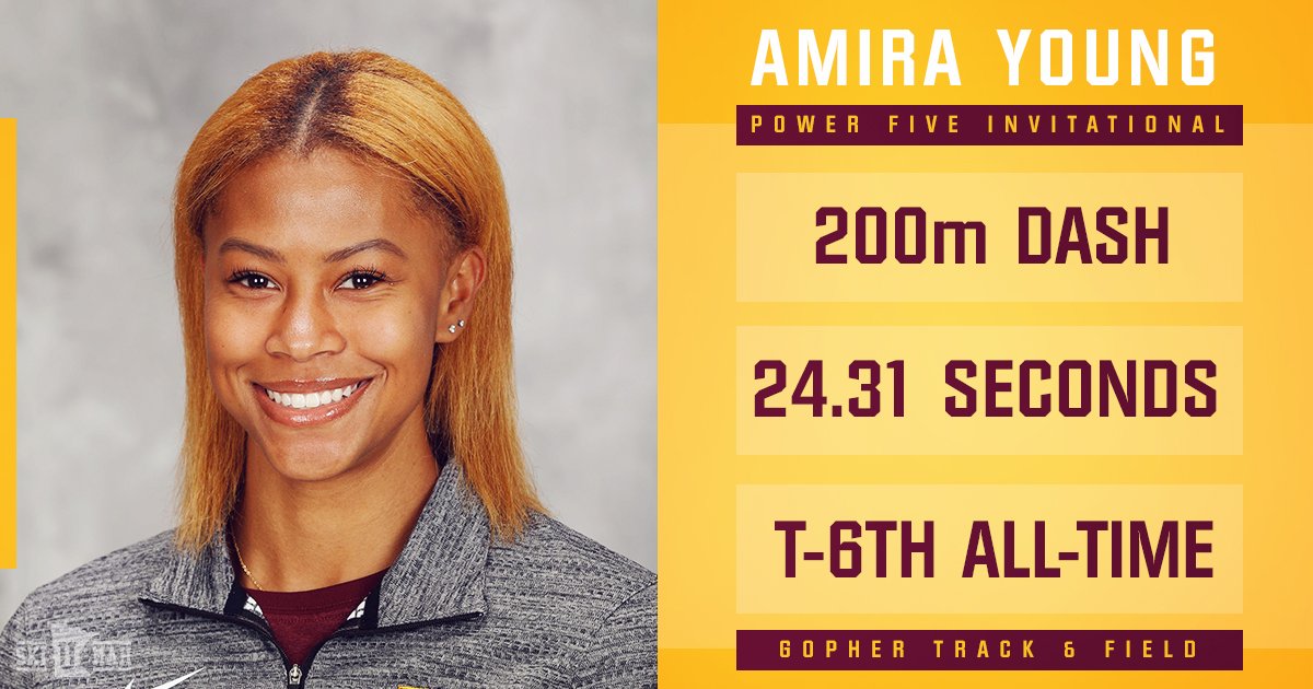 GopherCCTF's tweet photo. It's 2 #Gophers in the top 5 of the #PowerFiveInvite 200m with a pair of PRs.

3rd: Amira Young, 24.31
5th: Lexi Romero, 24.70 https://t.co/vEI0lfKBLx