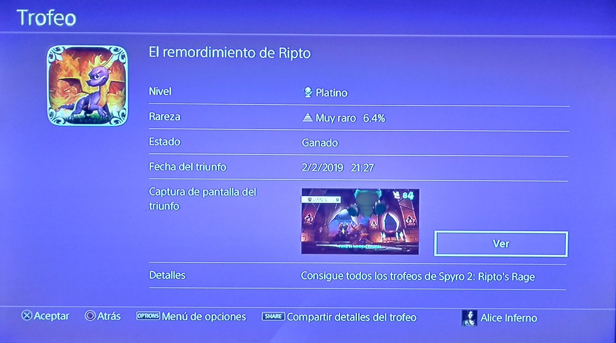 AliceInferno's tweet image. Conseguido!!! Platino 😜 #SpyroRiptosRage #SpyroReignitedTrilogy