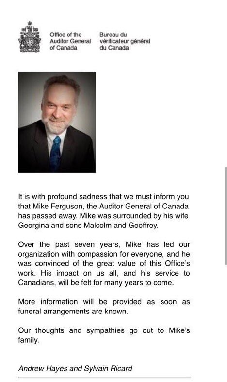 poitrasCBC's tweet photo. Former NB auditor-general Mike Ferguson has died. Via @DonMartinCTV &amp; @Wes_McLean. https://t.co/x029ZCjUq5