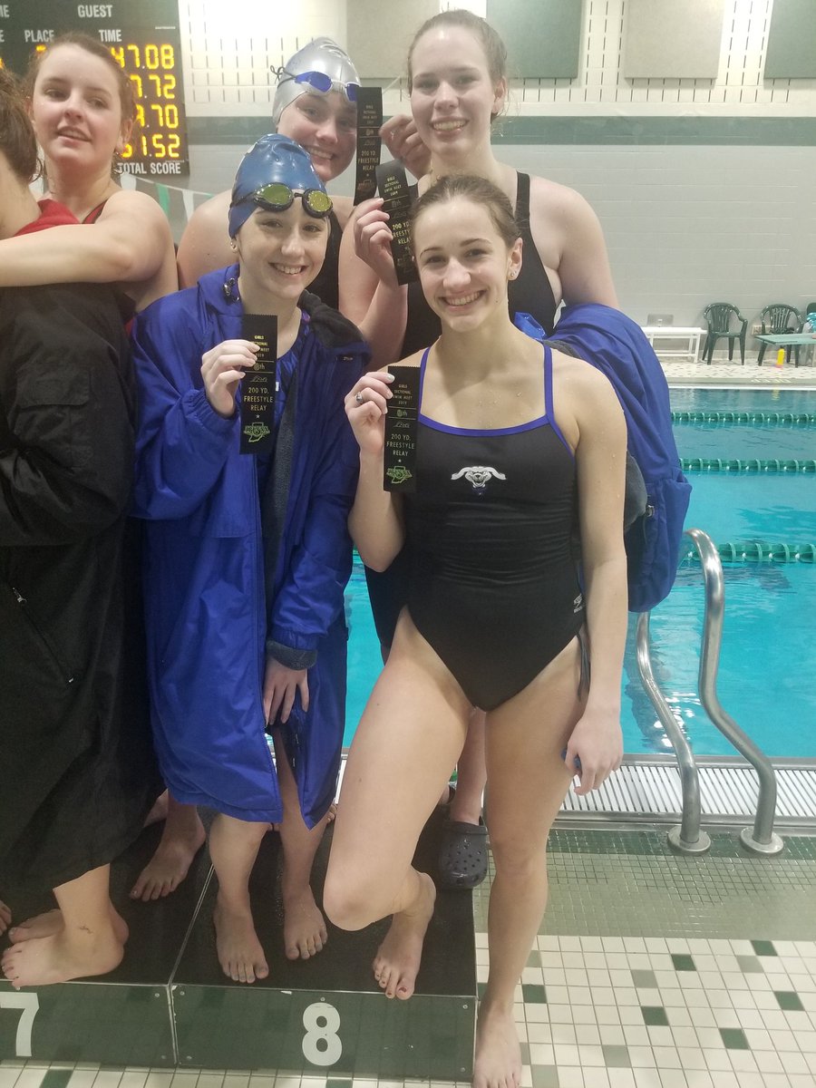 HotDogSwim's tweet photo. Congratulations to Aubrey Teter, Patciance Dean, Kileigh Adams-Long, and Karleigh Bessler for placing 8th in the 200 yard freestyle relay at Sectional Finals! https://t.co/voFTKc97MF
