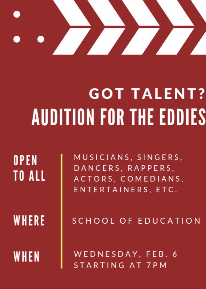 NCCU Wings (@nccu_wings) on Twitter photo THE EDDIES ARE COMING!
Auditions to host the Eddies will be held Wednesday 2/6 @ 7PM in the School of Education. If you are auditioning, please have a 3-5 minutes of material prepared.
For more information, email krobin36@nccu.edu or gmidgett@nccu.edu. THE EDDIES ARE COMING!
Auditions to host the Eddies will be held Wednesday 2/6 @ 7PM in the School of Education. If you are auditioning, please have a 3-5 minutes of material prepared.
For more information, email krobin36@nccu.edu or gmidgett@nccu.edu.