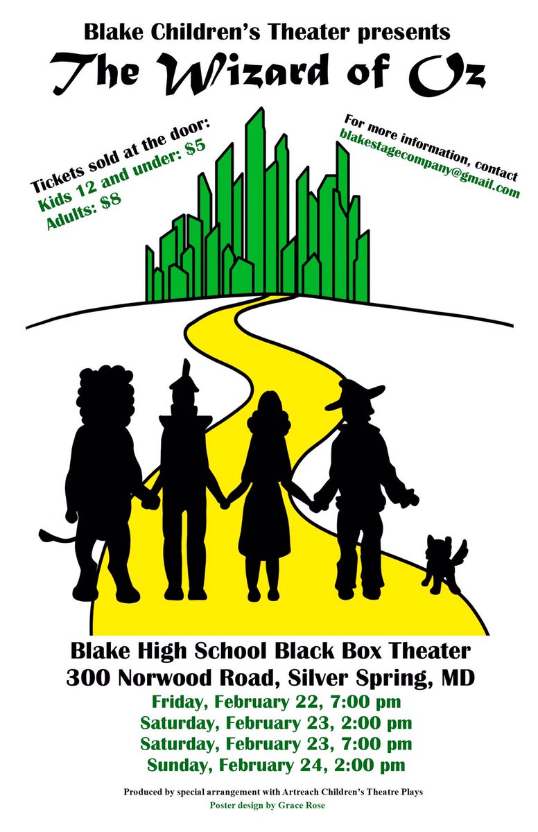 blake_stage's tweet photo. Come see Blake Children’s Theater’s production of The Wizard of Oz in the Black Box Theater on Feb 22/23/24! https://t.co/Y7TiSlq8rb