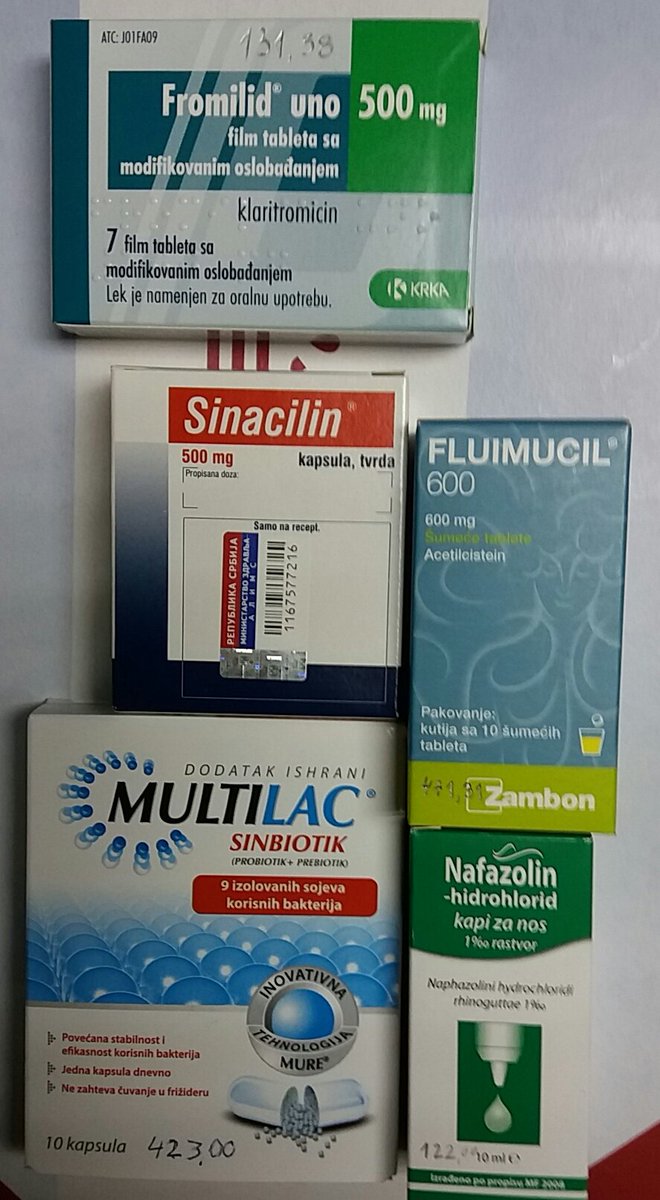 MontLupus's tweet photo. Obaveštavam brižne na lajni da mi je bolje posle 2 dana ležanja i #FromilidUno 500 mg.
Po savetu vrsnog pulmologa, @SlavicaPlavsic, od sutra prelazim na slabiji antibiotik, #Sinacilin 500 mg, a nastavljam sa #Fluimucil 600 mg, #Nafazol 1% kapima za nos i sinbiotikom #Multilac.🤒 https://t.co/VNgK6bq33l