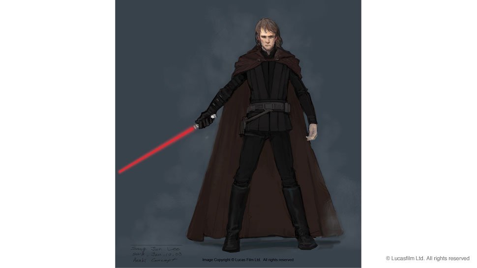 コンセプトアートの段階ではアナキンは赤いライトセーバーを使う予定