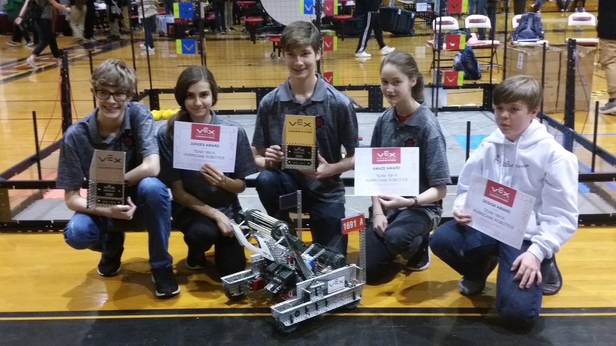 Hurricane1691's tweet photo. Thank you Morehead High School @RCS_NC for hosting the VEX Robotics NC Last chance qualifier. We enjoyed talking with the judges and guess we impressed them! #amaze #judges #design @REC_Foundation @WakeGOV @ncstem Next stop: #TRLRobotics then states! #NCVexRobotics #omgrobots https://t.co/ivJ65XZdBR