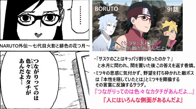 Gataca على تويتر サラダ の 人にはいろんな側面があるんだよ は 香燐の つながりってのは色々なカタチがあんだよ を強く連想させる セリフが示す内容 文の構成 口調 全てが似通っている サラダは香燐がそんな事を言っていたとは 全く知らない筈なのに