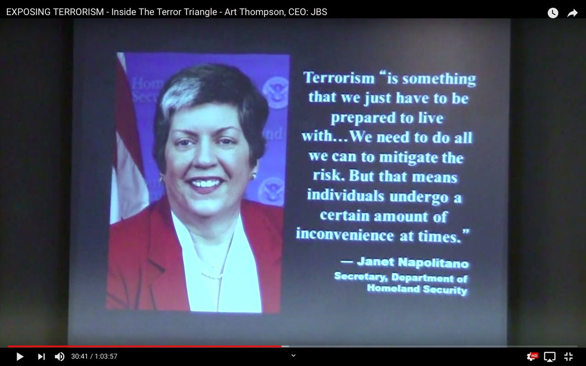 “Exposing Terrorism: Inside the Terror Triangle,”Janet Napolitano Paraphrase: You will be a safe slave (slaves are never safe)
