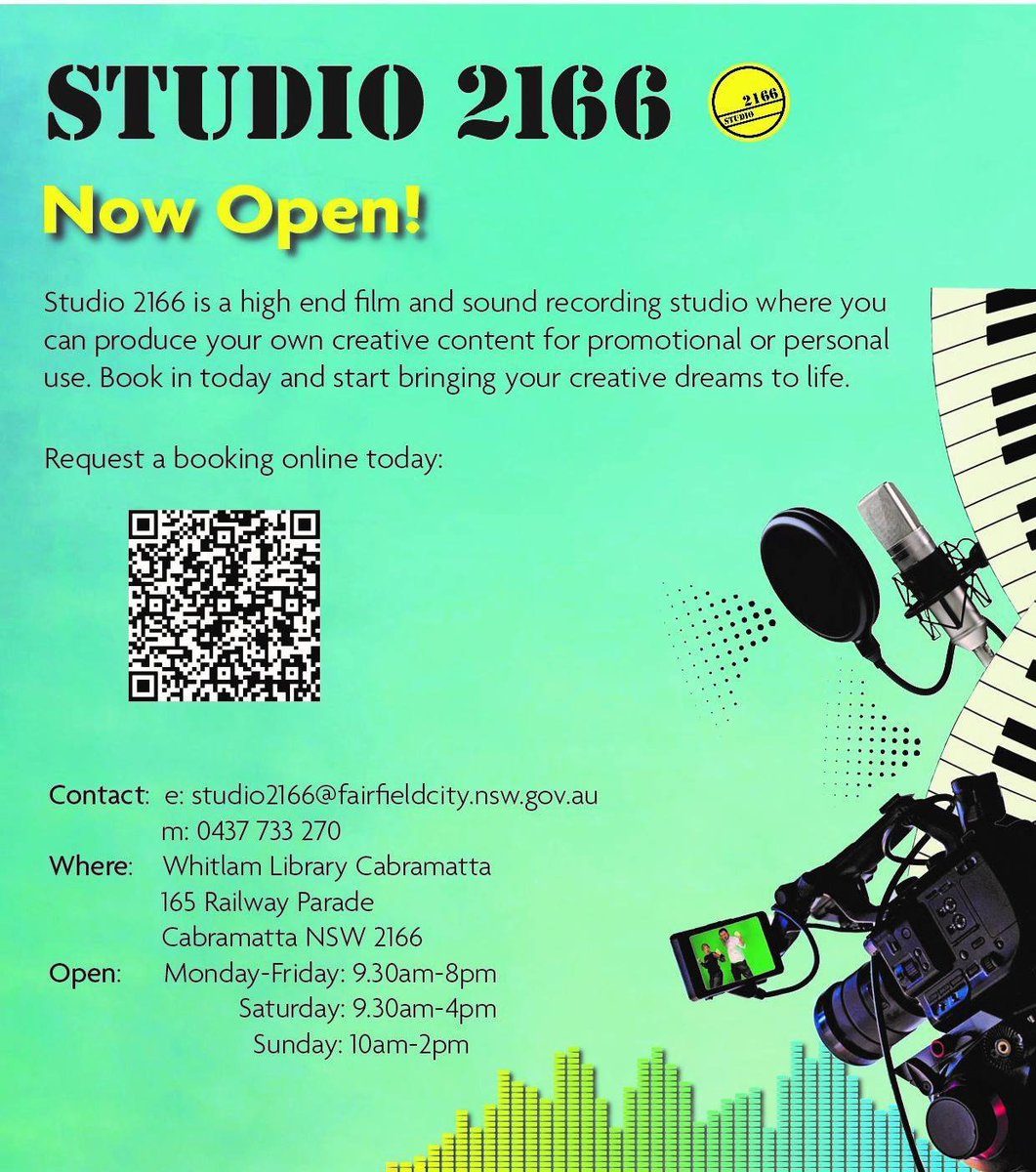 FCOpenLibraries's tweet photo. Lights! Camera! Action!โฆ
#Studio2166 provides members with access to professional equipment and software for recording, filming, mixing and editing creative content.
#WhitlamLibraryCabramatta
For more information, please click link below: https://t.co/54aRUmuGtY https://t.co/XAU7XwOobW