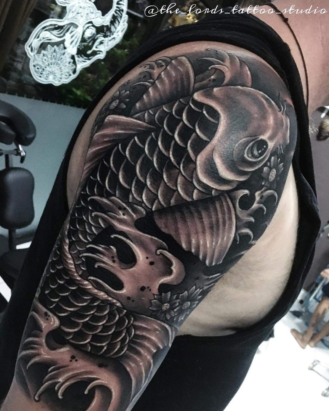 Black and Gray Japanese Koi Tattoo by Steve Malley TattooNOW