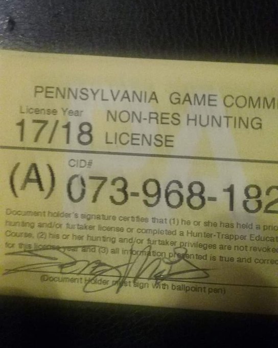 my pa out of state hunting licence 150$ costed me for both https://t.co/zr0pTPvvqc