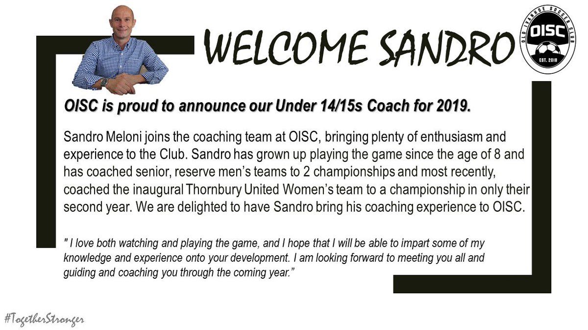 OldIvanhoeSC's tweet photo. 🔊ANNOUNCEMENT!
We welcome Sandro Meloni to the Club!
#TogetherStronger #OISC2019 https://t.co/n4iQuzHJkR