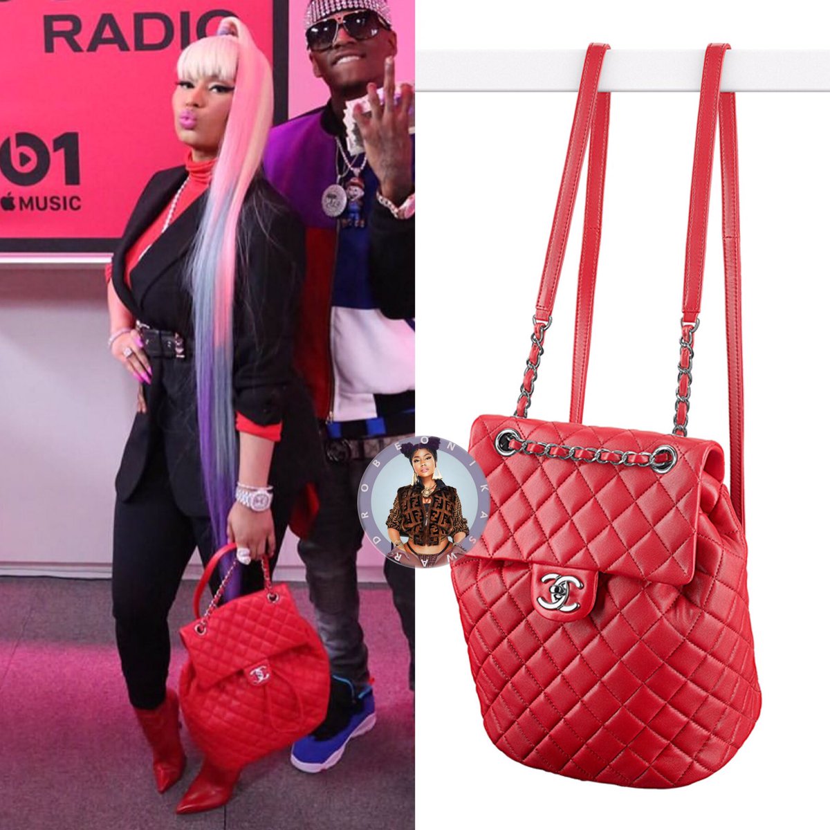 ♏️Onika's Wardrobe™ on X: .@NICKIMINAJ x #QueenRadio x @AlexanderWangNY  blazer (1,495) x @CHANEL backpack ($3,400/sold out)   / X