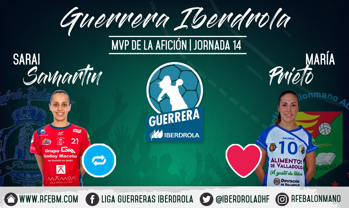 IberdrolaDHF's tweet photo. 🏆 #LigaGuerrerasIberdrola
📊 Jornada 14
#⃣ #GuerreraIberdrola 
🆚 @BmPorrino : @BmAulaCultural
♻️ RT: @SaraiSamartin21 
❤️ Me gusta: @MariaOmullony https://t.co/AM1wUTVDpK