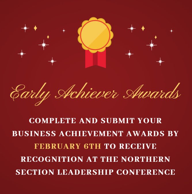 ca_fblanorth's tweet photo. Introducing Early Achiever Awards! We want to recognize you for your efforts, submit by February 6th for recognition at NSLC. https://t.co/oOp0h7sKaX