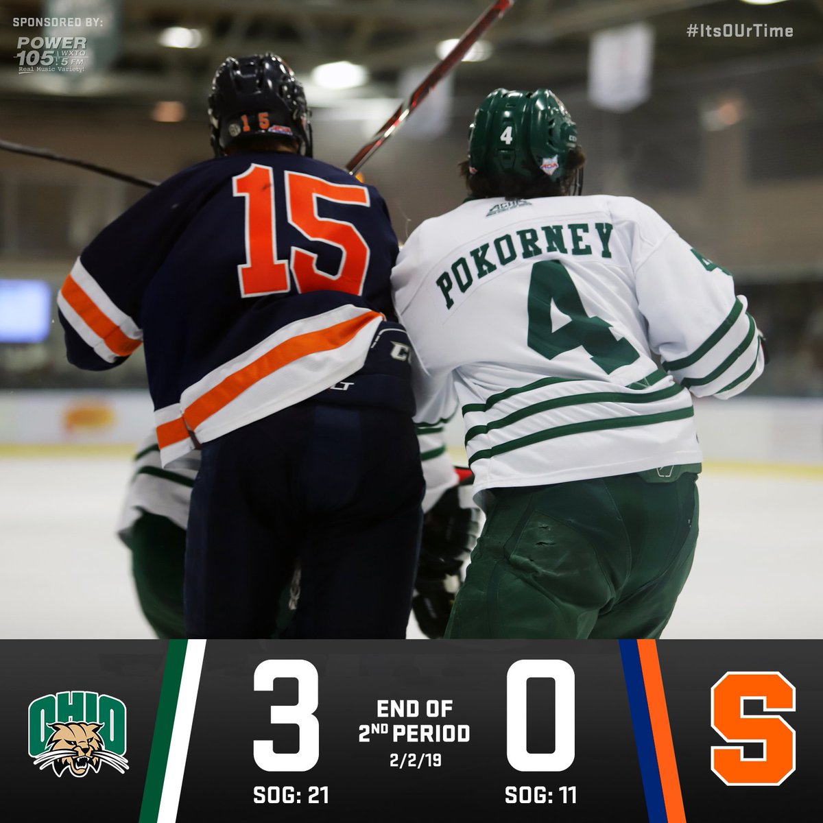 BobcatsHockey's tweet image. END OF SECOND PERIOD:

@BobcatsHockey: 3 (SOG 21)
@syracusehockey: 0 (SOG: 12)

#ItsOUrTime #SibsWeekend
