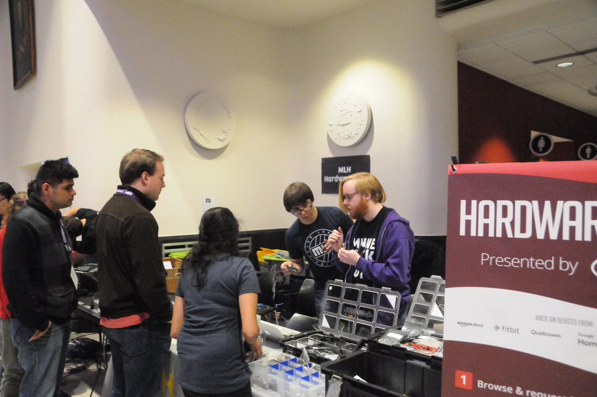 MinneHackUMN's tweet photo. Hardware lab is open for business! Thanks @MLHacks for the support. Come visit Misha and Mike! #minnehack https://t.co/HhY7Kb7YwK