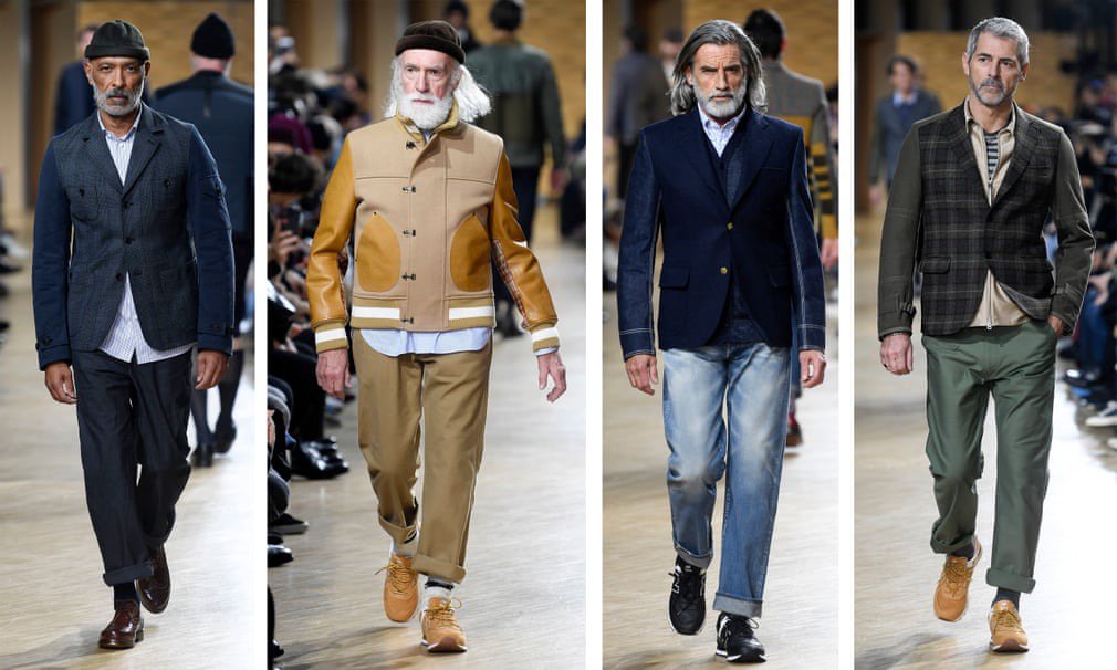 AsOneLFE's tweet photo. Silver swagger on the catwalk for #JunyaWatanabe where all the models were 40＋ 😍 We also loved the mixed printed blazers and two toned jackets for FW19 #styleinspo #pfw #menswear https://t.co/5o5RV3Wpfb