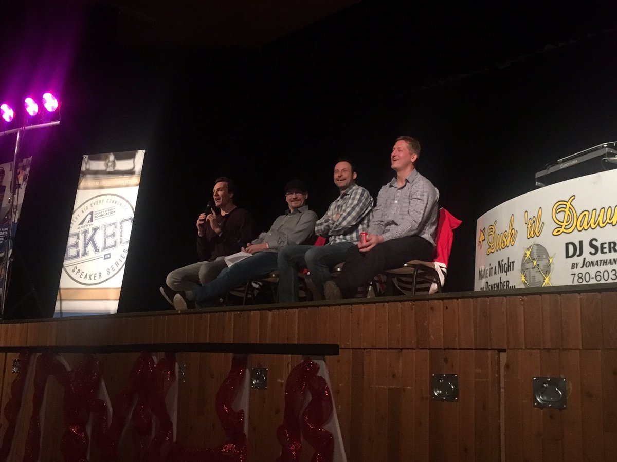HockeyABFdn's tweet photo. Story telling time. Thanks for the laughs boys! @Jason_Strudwick @brown44rob #ScottLangkow #ZenithKomarniski #EveryKidEveryCommunity #SpeakerSeries https://t.co/5lgXwcrI2H