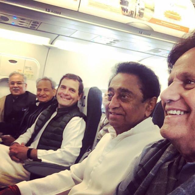 _pallavighosh's tweet photo. The new CMs with @RahulGandhi flying economy to Patna ... https://t.co/Oon2VALSTX