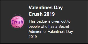 Jason_7_7_7_'s tweet photo. over on https://t.co/Gn3EU1finh, come give your crush the 2019 Valentines Crush Badge.If you have a crush on some1, &amp; want2 give them something special 4 VDay, come over&amp;give them this special badge, they will never know you gave it to them,you can give up to 5 crushes this badge https://t.co/VixInRsYls