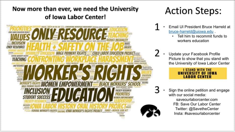 Our labor center means so much to so many Iowans! #SaveOurLaborCenter #1u
