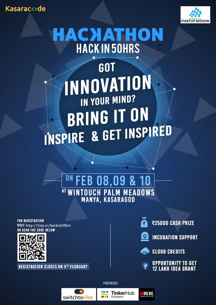 jazeemchoori's tweet photo. Hello everyone, Kasaragod's first event startup #hackathon is around the corner! Do not miss this event as we guarantee you 3 days full of learning, growth and candid time with kasaragod's successful tech founders and mentors.
#MadeInKasaracode https://t.co/iSTozMD6Aw