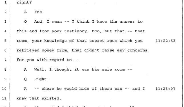 Now, the thing is the room was so "secret" that MJ actually sent Joy in there to retrieve money from a drawer when he wasn't there! Think about it: he supposedly uses it as this shady place to molest boys in, but he sends the mother of one of his "victims" in there? LOL. OK.