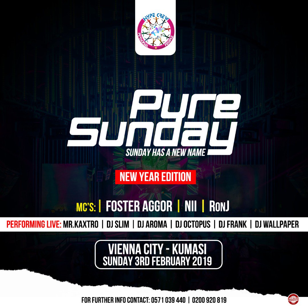 fredagyemanstud's tweet photo. #puresunday
Tonight
On Sunday February 3rd, 2019 at VIENNA CITY, Kumasi.
A whole new mood.
Prepare for an evolution.
We're going HARD or going HOME.
Sunday has a new name and it's #puresunday. New Year Edition.
Brought to you by @pphypecrew https://t.co/Rnf2faHilW