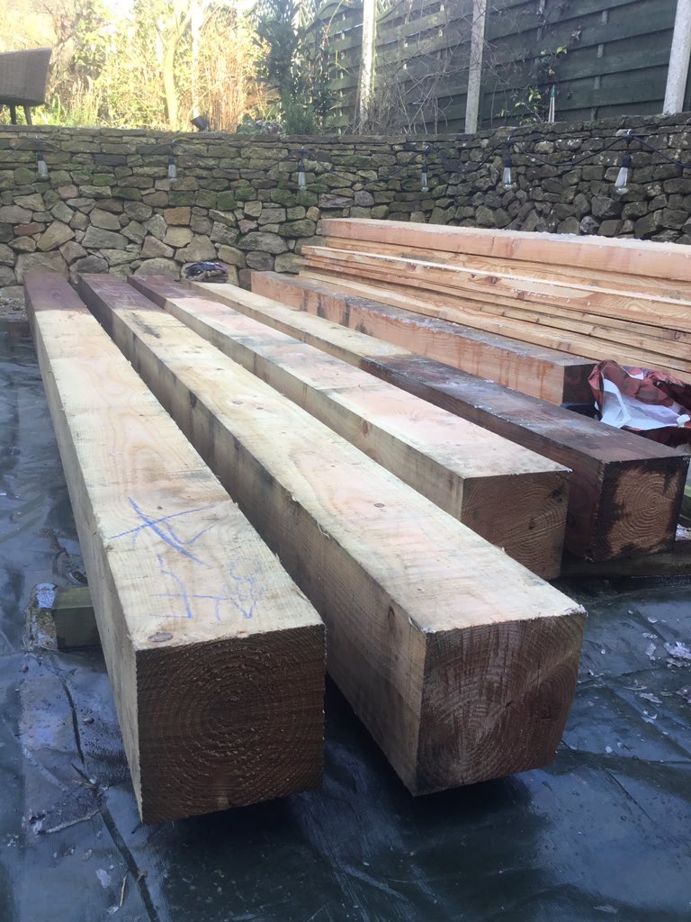 JaDerbyshire's tweet photo. Forget about the #LoveShack, today it’s all about the #GinShack as work begins on building Tim’s #GardenGinPalace. Can’t wait to see it grow and then be invited to partake in few! #larch #cedar #gin #handmade https://t.co/hiy8l8jhH8
