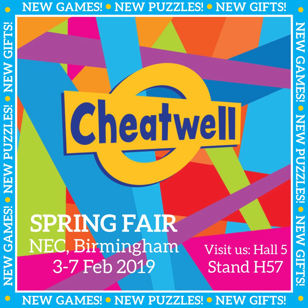 Cheatwell's tweet photo. 😀🎉>> We're at #SpringFair! 3-7 February 2019 
@SpringAutFair
Come visit us in Hall 5 Stand H57 to see our exciting new ranges of #boardgames #games #toys #puzzles #jigsaws #gifts #EngeniusContraptionsMarbleRun #squeezepoppers 
@The_GA_UK https://t.co/F4QiaSj22I