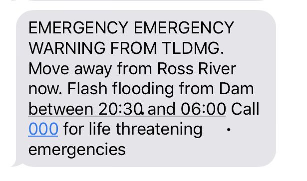 This is the text message being sent to people in Townsville tonight. As darkness falls the risk and the flood water will rise dramatically. Please stay safe. All of the latest details on <a href="/sunriseon7/">Sunrise</a> tomorrow.
