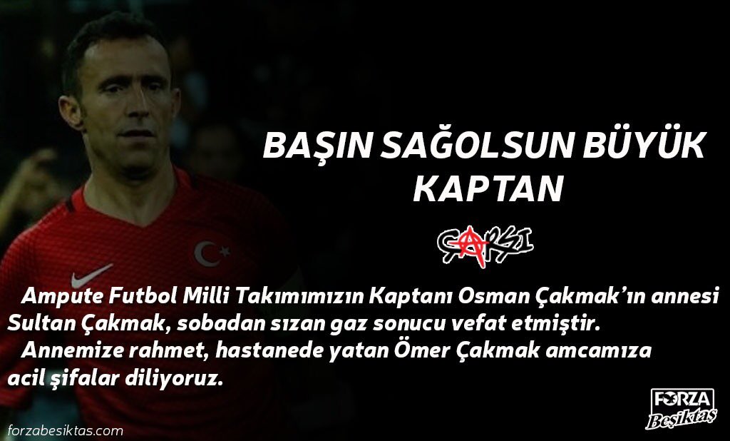 Acımız çok büyük...
Bizlere Osman Çakmak gibi bir evlat bağışlayan annemiz Sultan Çakmak vefat etti. Ömer babamız tedavi altında.
Annemize rahmet, babamıza acil şifalar, aileye baş sağlığı ve sabır dileriz.
Başın sağ olsun büyük kaptan!
#OsmanÇakmak