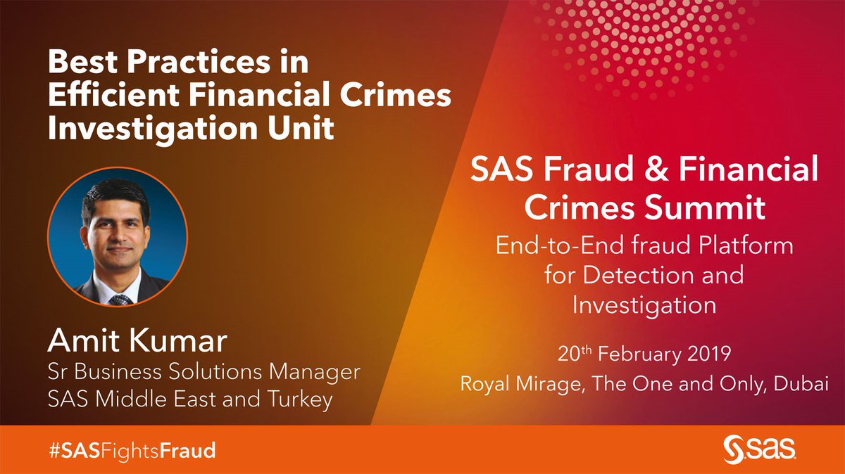 SASMiddleEast's tweet photo. Best Practices in Efficient #FinancialCrimes and #InvestigationUnit wil be presented by Amit Kumar, Sr Business Solutions Manager - SAS Middle East and Turkey during our SAS Fraud and Financial Crimes Summit, register now: https://t.co/XxP9IEMTk5  #SASFightsFraud https://t.co/tLhm7IUpwh