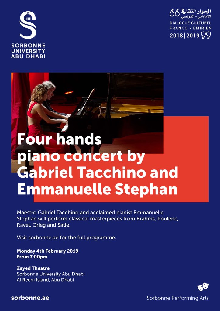 IFintheUAE's tweet photo. Join us for a night of musical excellence led by the acclaimed pianist Emmanuelle Stephan along with the maestro Gabriel Tacchino on 4 February at SUAD. Discover a selection of classical masterpieces from Brahms and Poulenc among others 👉https://t.co/CvXKoQIPPt #EFCD https://t.co/J6vE7Zvm3q
