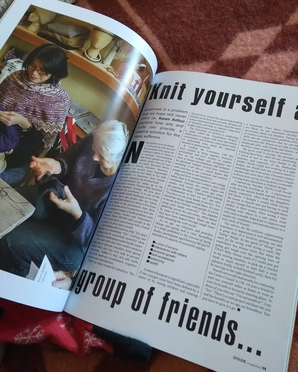craftmoves's tweet photo. Founder member @ReddskinUK wrote an article on #craft #loneliness #aging for January issue @goldiemediauk Cop yours now! #printismint #goldiecrew @_collectively @Lendleaseuk @stagandbow @NaixelXO @probablyedith https://t.co/e5oK7s37Vf