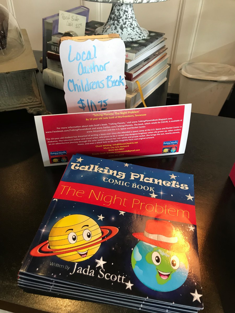 Talking1Planets's tweet photo. Jada's book is being sold at a Murfreesboro restaurant! If you drop by the Tasty Table & Olive Branch Bakery at 215 N. Church St., you'll spot "Talking Planets" amid the eatery's homemade buns and cookies. #TheNightProblem #book #education #jadascott #talkingplanetsbook #nasa https://t.co/s3msYUQckh