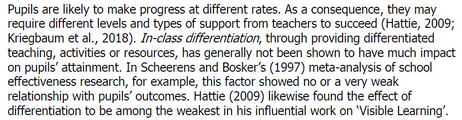 This worries me. We were visited by an OFSTED inspector in Dec who specifically asked me where differentiation was in my books. I explained it had no foundation in research and that I often didn't differentiate. She was disgusted by that. Then, OFSTED release this. Did she know?