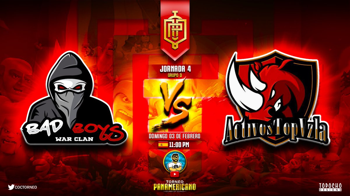 CocTorneo's tweet photo. GUERRA DE VIDA O MUERTE EN EL GRUPO MAS CERRADO DEL TORNEO, CUANDO SE ENFRENTEN @BadBoysClanCoC vs @ActivosTopVzla UNA GUERRA QUE SOLO IMPORTA LA VICTORIA PARA AMBOS CLANES, EN VIVO POR EL CANAL DE @DesignisClash 
ESTA GUERRA ES MATAR O MORIR!!! https://t.co/fQo2BQftao