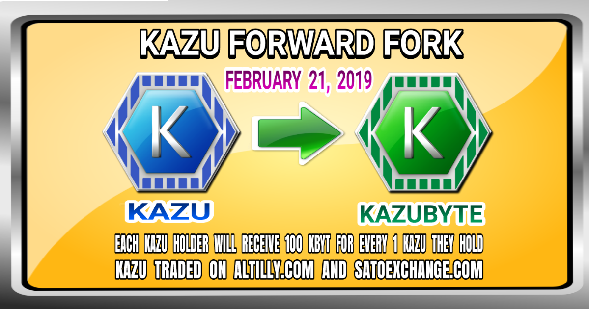 kazuillionaires's tweet photo. Stay updated on the 
KAZU FORWARD FORK 
all KAZU holder of record on February 21, 2019 will receive 100 KBYT and for every 1 KAZU they hold on https://t.co/d7RKoHEfNM
#Kazucoin #Kazusilver #Kazugold #Kazubyte #KazuForwardFork
https://t.co/2aIYLG7Ek9 https://t.co/GyRSfVXIX6