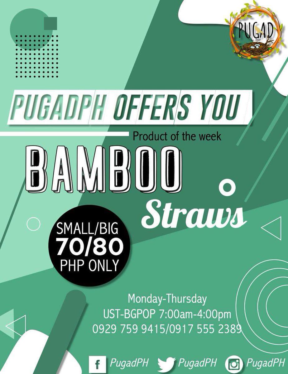 PugadPH's tweet photo. Product of the week: Bamboo Straws

Don’t Panic, it’s Organic!
Fun, Functional and Earth Friendly! Sip, slurp and slug with our Bamboo Straws and forget about using toxic and plastic straws ever again!

Limited time offer from Feb 4-7! PM us to order!
#Pugad🐥 https://t.co/OPtZ6eQad5