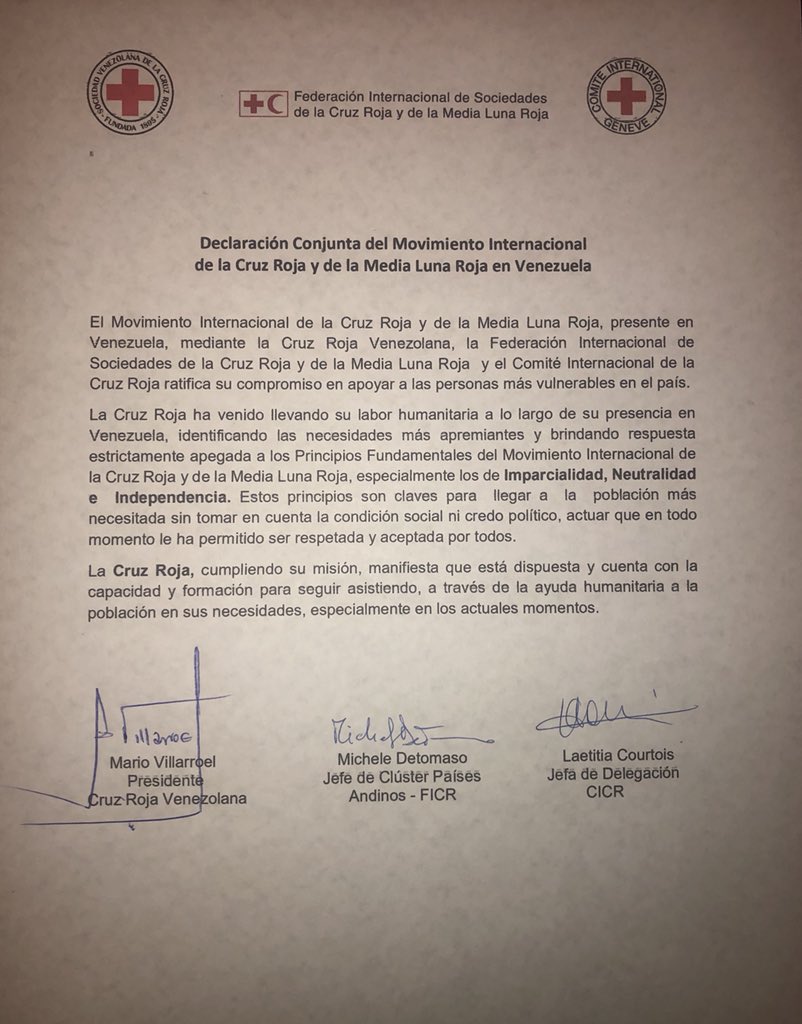 CruzRojaVe's tweet photo. Declaración Conjunta del Movimiento Internacional de la Cruz Roja y de la Media Luna Roja en Venezuela https://t.co/NtGRw8E6WG