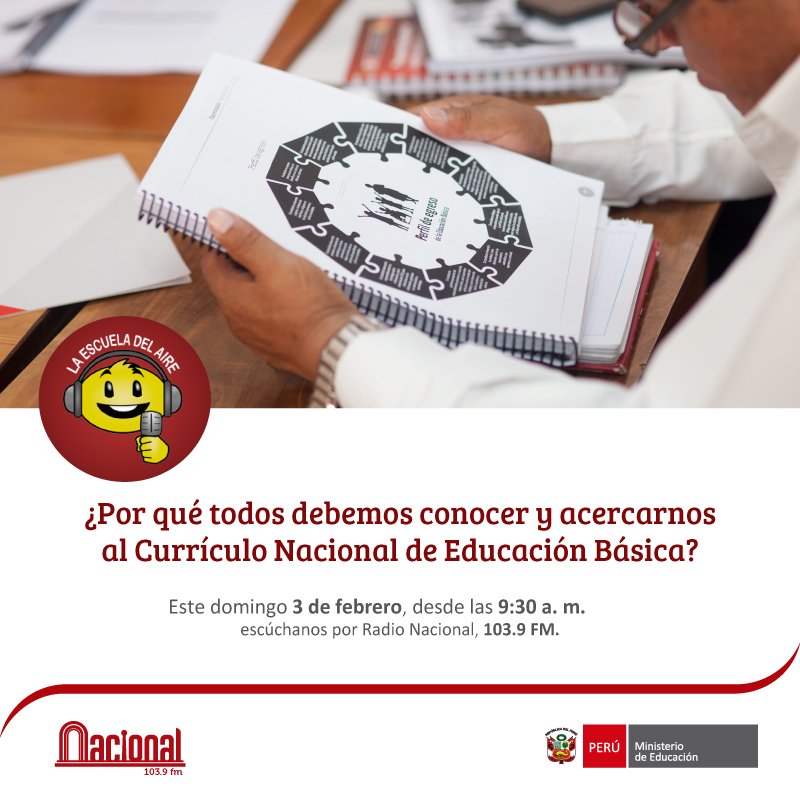 LBEPeru's tweet photo. ¿Por qué todos debemos conocer y acercarnos al Currículo Nacional de Educación Básica? Escúchanos desde las 9:30 a. m. por Radio Nacional, 103.9 FM. https://t.co/meThJfBcxi