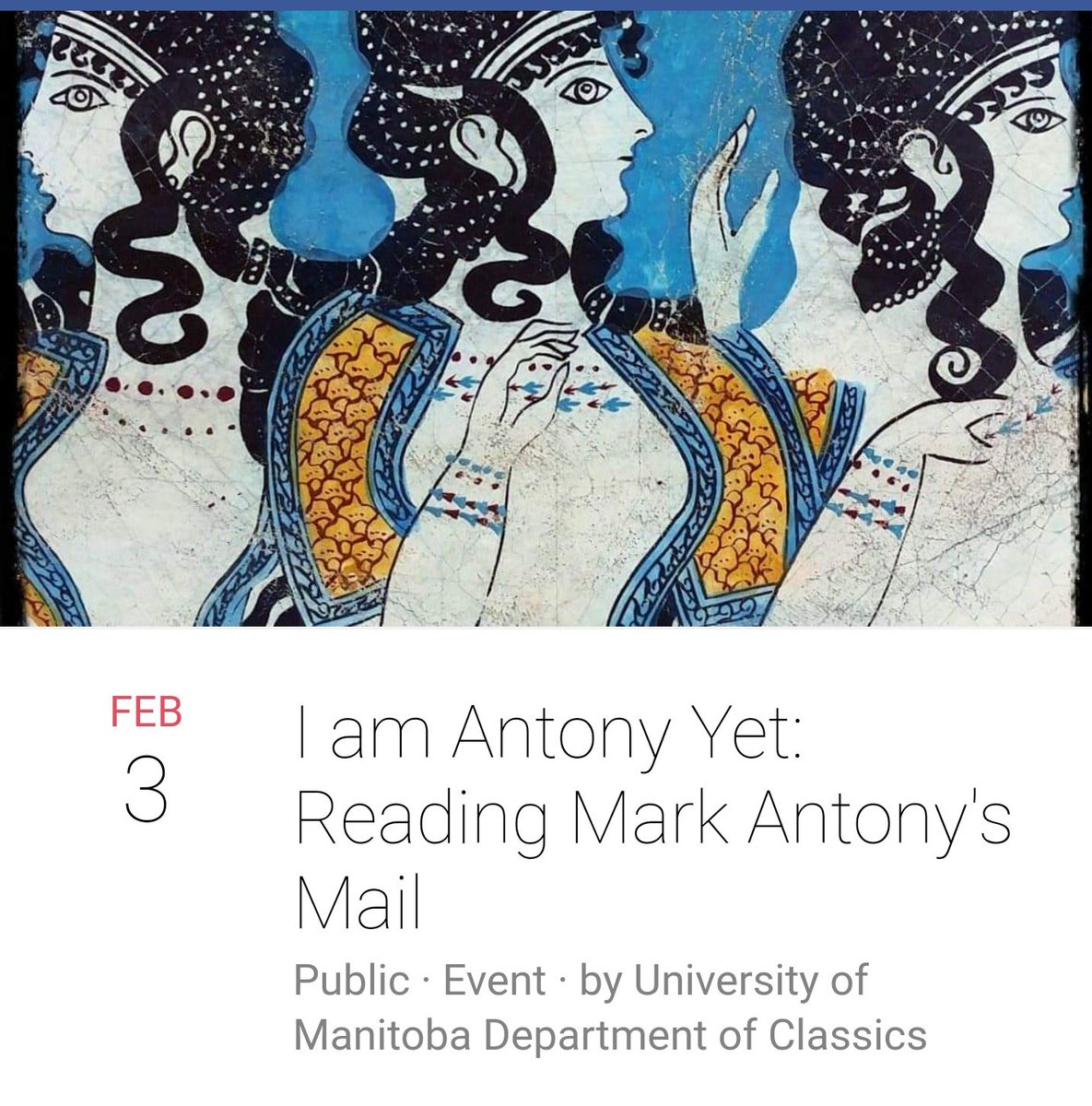UM_Classics's tweet image. Head over to @umanitoba today in St. John&apos;s College rm. 118 for Dr. W. Jeffrey Tatum&apos;s lecture on Marc Antony! He&apos;s come all the way from @VicUniWgtn to give our annual #BerryLecture #UMClassics #WinnipegClassics #umanitoba #umarts