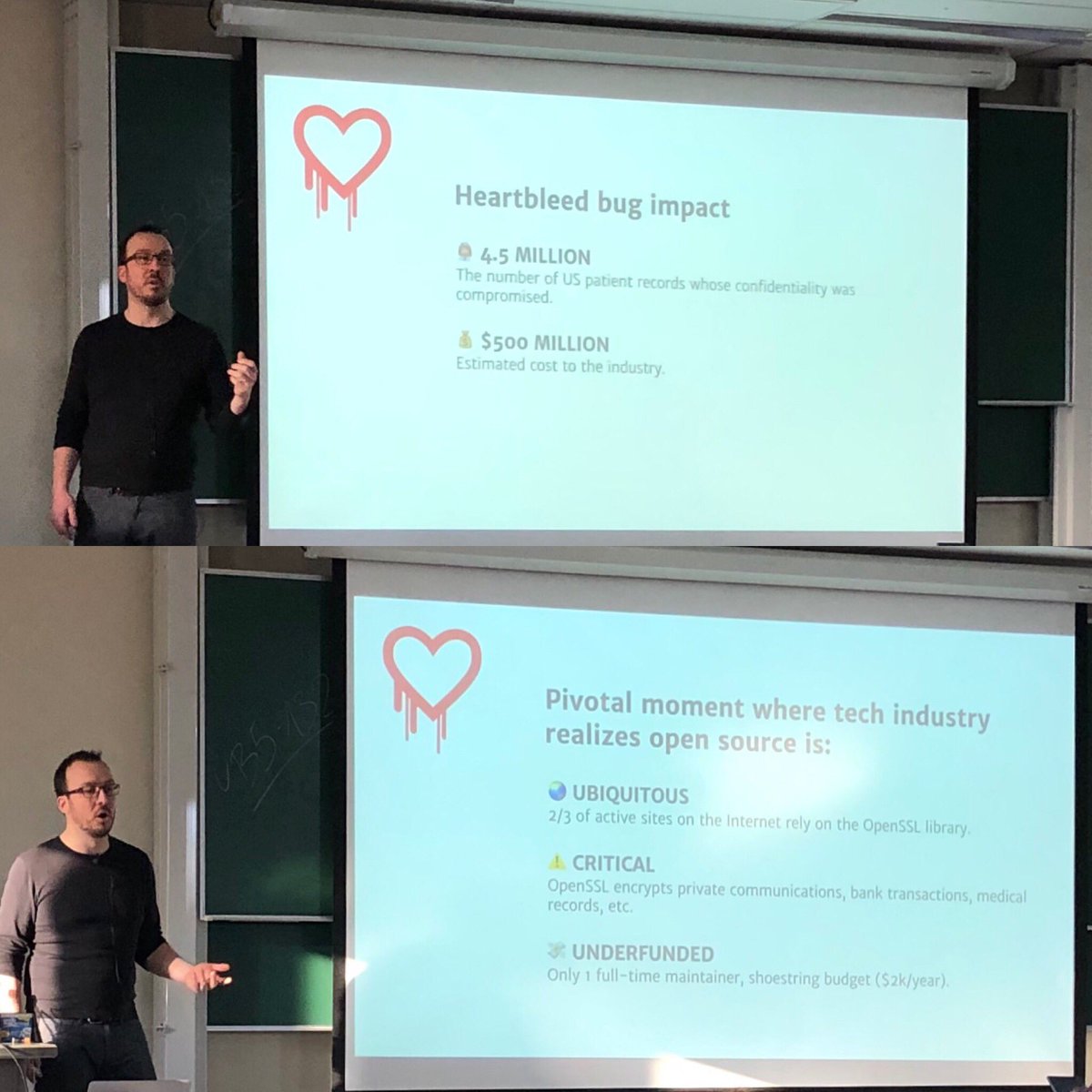 Tobie Langel on stage in the community DevRoom