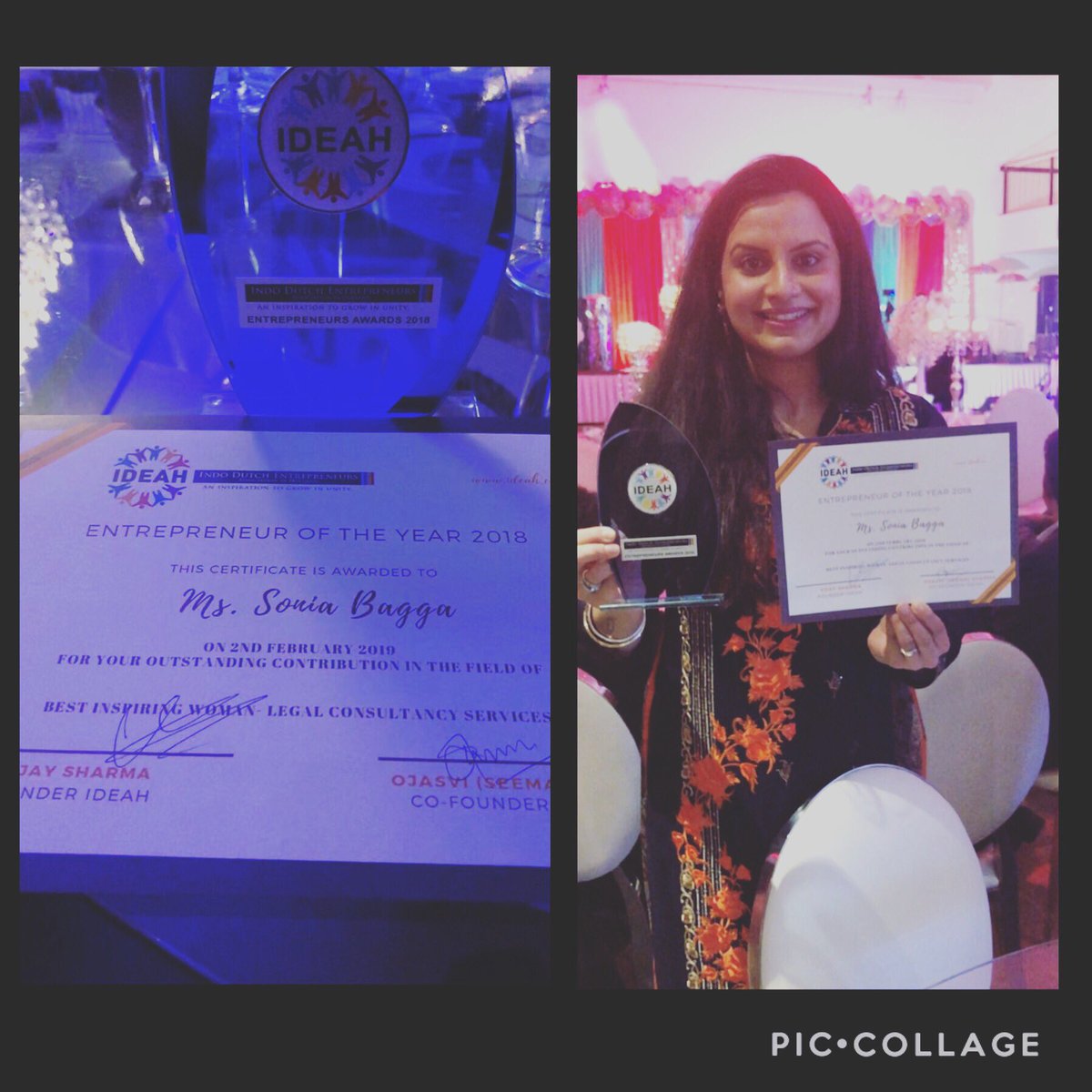 What a great honor! 
An inspiration to grow in unity - Yesterday, IDEAH, Indo Dutch Entrepreneurs Association in Holland, presented and honored me for the ‘Best Inspiring Woman’ IDEAH Entrepreneurs Award 2018-2019 at a gala event at Amsterdam. Astonished and very happy. 🙏🏻