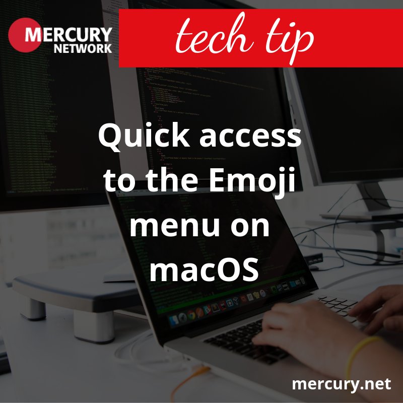 mercurynetworks's tweet photo. Tech Tip: Quick access to the emjoi menu on macOS. 

Just hold down the CTRL, Command, and Spacebar at the same time and an emoji list will be displayed. Click your emoji of choice and post in the comments below! 

#mercurynetwork #internet #hosting #webhosting https://t.co/tsLPFGSr6p