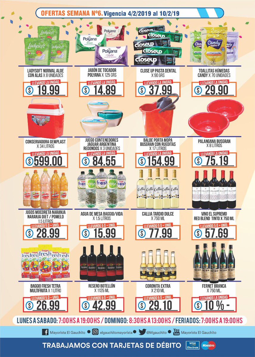 MGauchito's tweet photo. 🎉🎉TOP OFERTAS SEMANALES🎉🎉

Alimentos, Bebidas, Lacteos, Fiambres, Perfumería, Limpieza.

TE ESPERAMOS😉

El Gauchito, tu almacén mayorista.

#elgaucho #elgauchito #mayorista #almacen #mercado #mardelplata #ofertas #precios #supermercado #preciosbajos #barrio #mdq https://t.co/4tK9N8m5fC