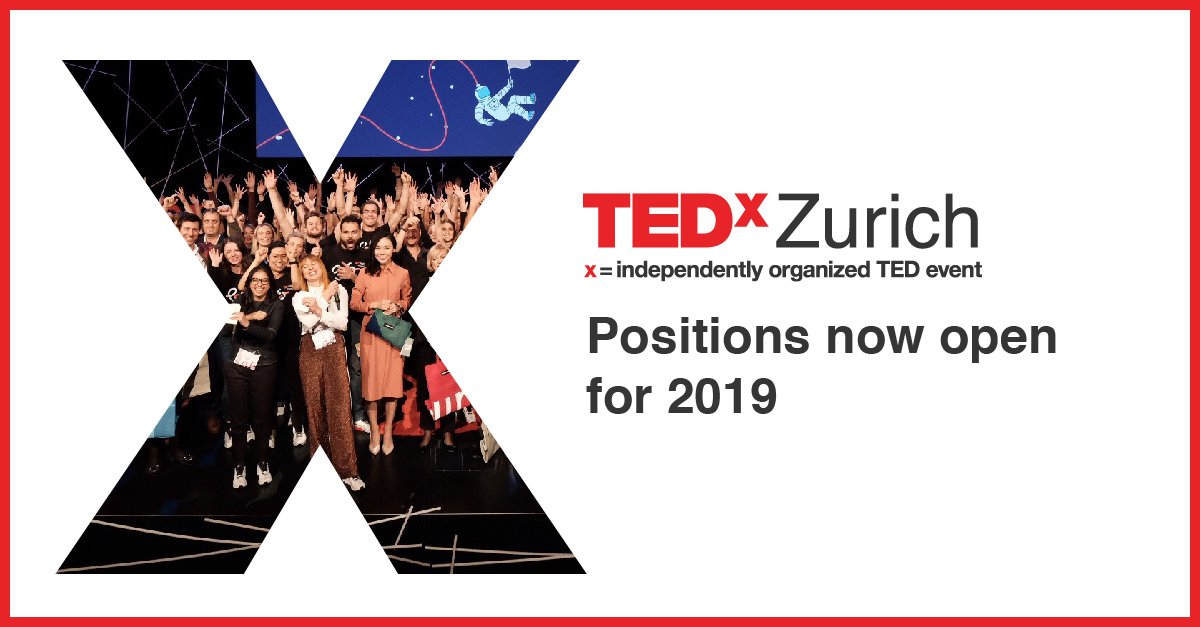 TEDxZurich's tweet photo. Would you like to broaden your network, get to know like-minded people, enhance your personal growth and have a positive impact? 

TEDxZurich team is looking for volunteers, follow the link and apply! 

https://t.co/5VXLan87Yu https://t.co/PTRfCDjxuc