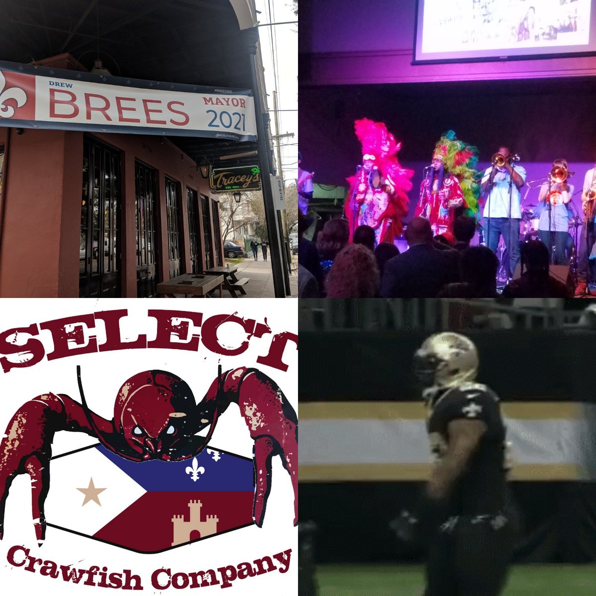 TraceysNola's tweet photo. Superbowl XLIV Saints vColts Sunday. 1st day of Crawfish limited menu... roast beef, chesisies ham, fried shrimp, oyster, wings, jambalaya, gumbo and all side items WHO DAT! Oh yeah...and Cha Wa playing @ the halftime show...#chawa #selectcrawfish #traceysnola #drewbreesformayor https://t.co/hK6yy2ihR6