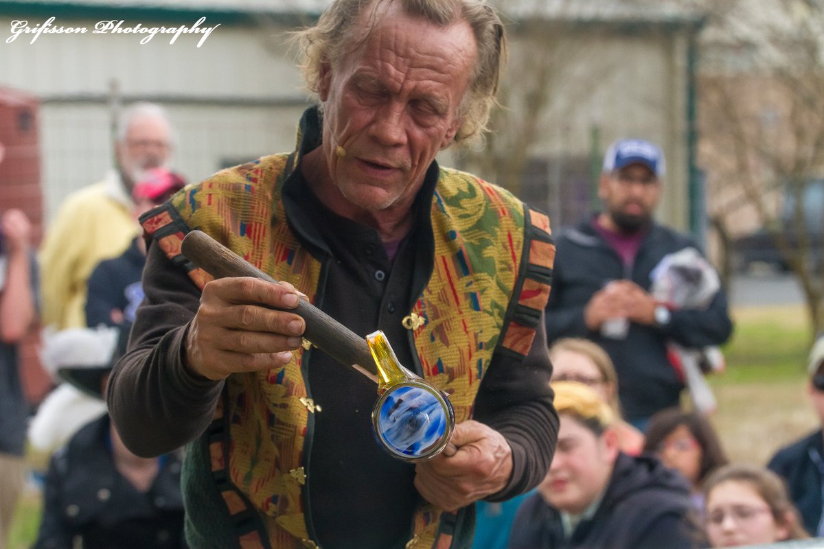 Just inside the gates you'll find Mark Haller giving glass blowing demonstrations and a booth full of custom pieces to browse and buy. The demonstration is about 30 minutes and the first one is at 11:00 today. #KerrvilleRenFest kerrvillerenfest.com